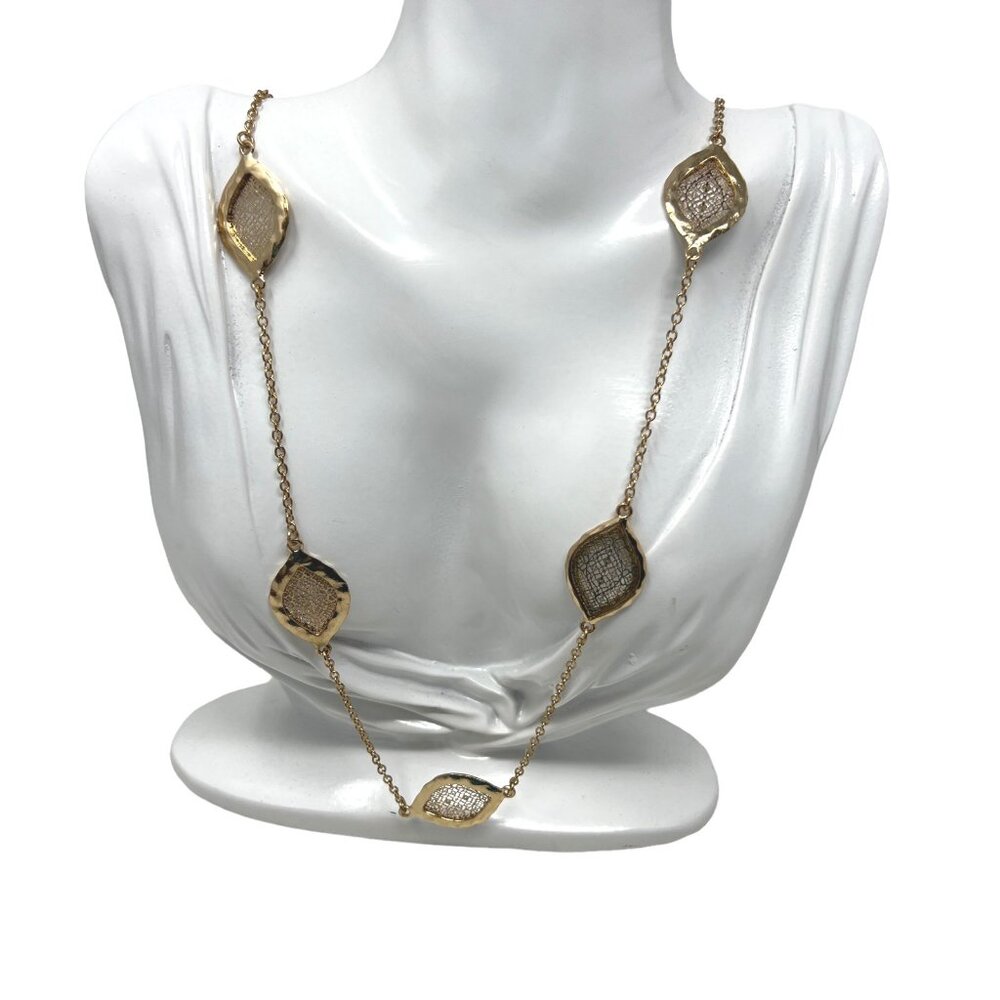 Charming Charlie Necklace‎ Gold Tone Chain Filigree Stations 36 in